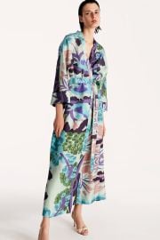 Lessless Kimono Silk Robe in Floral Blue at LessLess